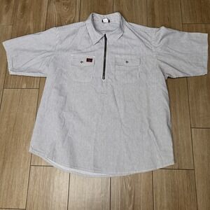 Vintage Baileys Authentic Logger Wear Shirt Men 2XL White Blue Pinstripe USA Zip